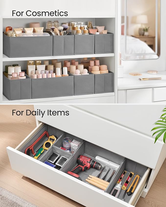 SONGMICS Drawer Organizer, Dresser Drawer Organizers, Set of 12, Foldable Fabric Storage Bins for Socks, Underwear, Bras, Ties, Scarves, Dove Gray URDZ006G02