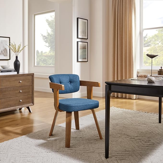 Art Leon Mid Century Modern Dining Chairs - Set of 2 Comfy Fabric Upholstered Swivel Dining Chairs Home Office Chair No Wheels Accent Arm Chair with Wood Legs for Kitchen Living Room Bedroom, Blue