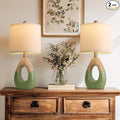 OYEARS 19" Table Lamps Set of 2, Bedside Lamps for Living Room, Lamps for Bedroom, Farmhouse Rattan Table Lamp, Small Space Nightstand Lighting, Rustic Home Office Decor (Green, Bulb Not Included)
