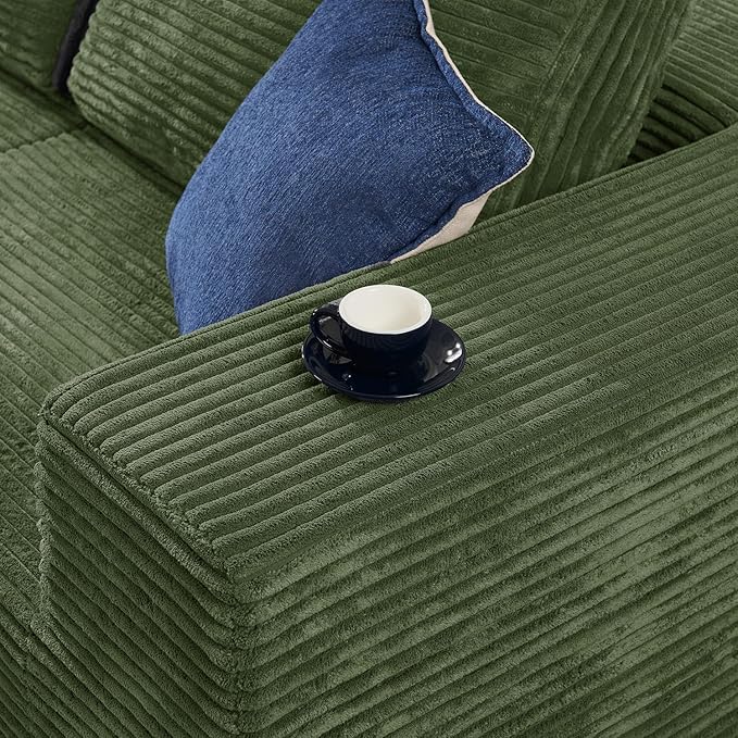 106" Modular Sectional Sofa with L-Shape Chaise, Right/Left Facing Deep Seat Cloud Couch, No Assembly Required, Upholstered Couch for Living Room Bedroom (Plush Corduroy Fabric, Green)