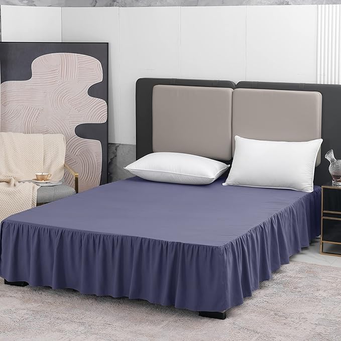 Navy Blue Bed Skirt Twin Size Ruffled Bed Skirt with Split Corners, 12 Inch Drop Dust Ruffle Bed Skirts with Platform, Navy Blue