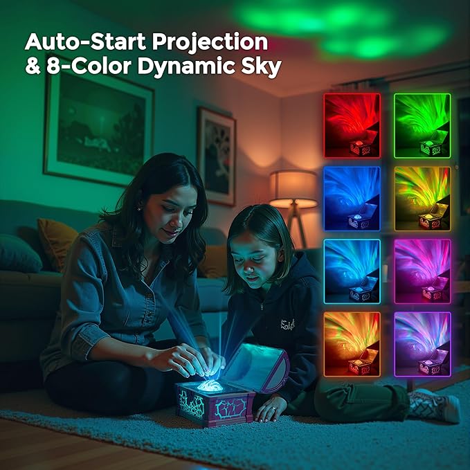 Briignite Galaxy Projector, 7 Colors Treasure Chest Night Light Aurora Lights Projector with 8 Effects & Remote, Dimmable Galaxy Light Ambient Lighting for Bedroom, Gifts for Kids Teen Women (Pink)