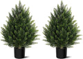 Outdoor Artificial Cedar Topiary Tree, Faux Evergreen Shrubs for Front Porch Decor, Lifelike Fake Bushes Plants for Home Living Room Front Door Decor (2, 2ft)