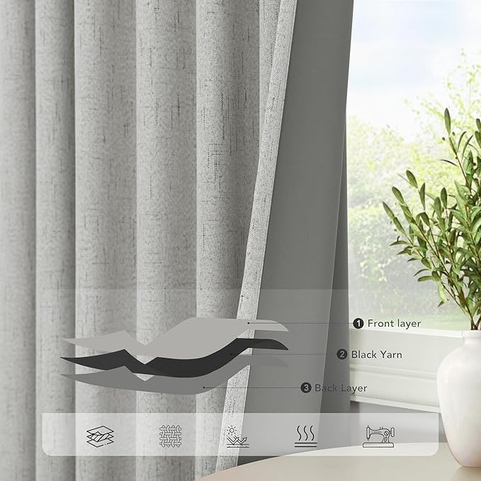 Pitalk 45 Inch Length Blackout Curtains Set of 2 Panels Back Tab Linen Cotton Textured Room Darkening Black Out Short Small Curtains for Bathroom Door Kids Room Bedroom 45 in Long Light Grey Gray