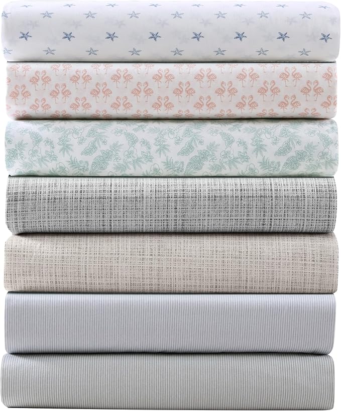 Tommy Bahama - Queen Sheets, Washed Percale Cotton Bedding Set, Soft & Breathable Bedroom Decor with Deep Pockets (Island Cays Stripe Green, Queen)