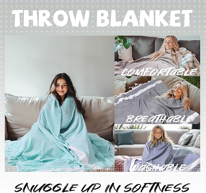 Lightweight Woven Throw Blanket Cotton Large Soft First Apartment Essentials Aesthetic Decor New Home Must Haves Girl Dorm Decoration Guest Room Accessories Bathroom Things Stuff House Decore Gifts