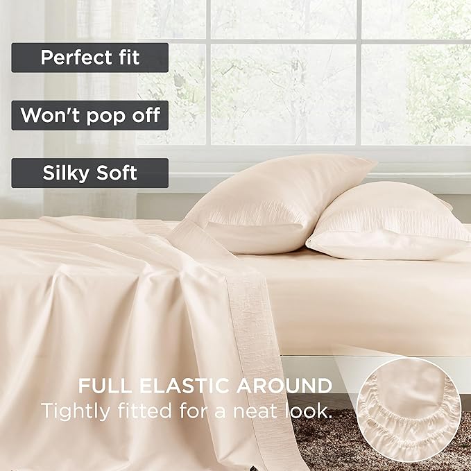 Bedsure Twin Sheets Set - 3 Pieces Soft Twin Bed Sheets - Breathable & Cooling - Hotel Luxury - Easy Care Polyester Microfiber Bedding for Women, Men, Light Beige