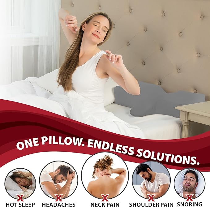 Therapeutica Lite Cervical Orthopedic Foam Pillow - Neck Support Pillow for Side & Back Sleepers - Ergonomic Pillow for Neck Support, Relief, & Spinal Alignment – Large Size, Medium Firmness, Gray