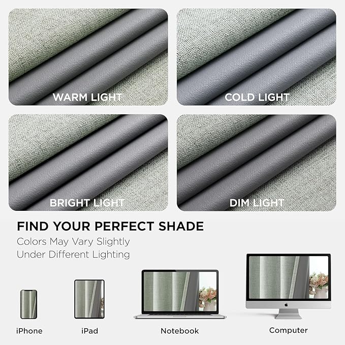Joydeco Blackout Curtains 72 Inches Long 2 Panels Burg, Room Darkening Curtains for Bedroom, 100% Black Out Textured Thermal Drapes Privacy Protection 2 Panels Set(W52 x L72 Inch, Sage Green)