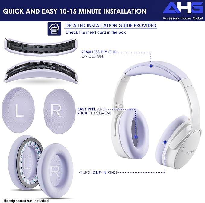 Replacement QC Ear Pad and Headband Pad Kit Cushion. Compatible with Bose QuietComfort (2023) QC45 QCSE QC35 II Wireless Noise Cancelling Headphones (Lilac) Easy DIY Fit