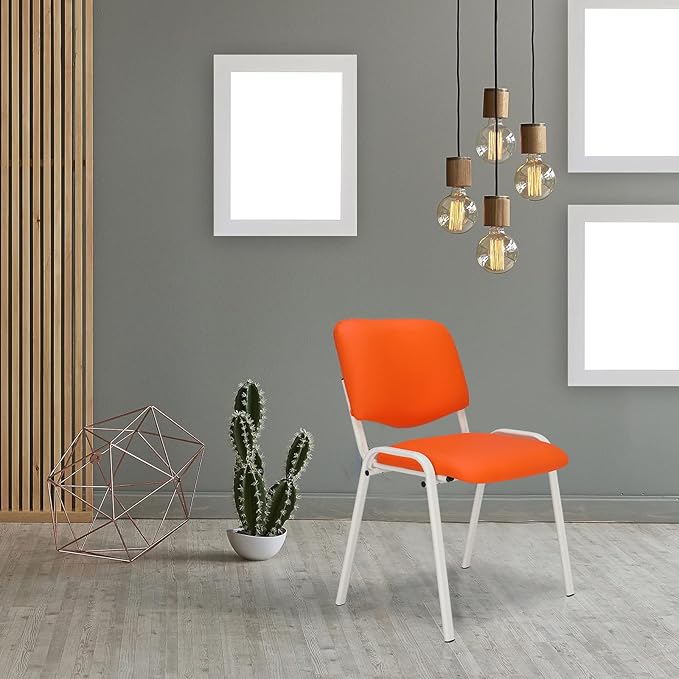 VINGLI Orange 10-Pack PU Stackable Chairs Set for Waiting Room, Church, Conference, Office Guest & Reception, Meeting, Lobby - Simple & Space-Saving