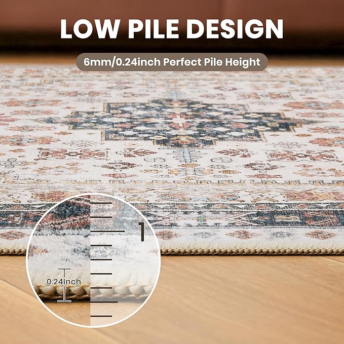 zesthome 8x10 Area Rugs for Living Room,Non-Slip Backing Washable Rugs,Vintage Large Area Rug，Stain Resistant Home Decor Rug (Multi,8'x10')