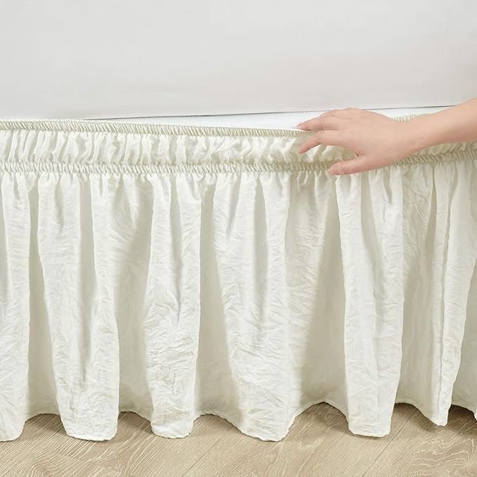 Lush Decor Ruched Ruffle Elastic Easy Wrap Around Bedskirt, Queen/King/Cal King, Polyester, Ivory