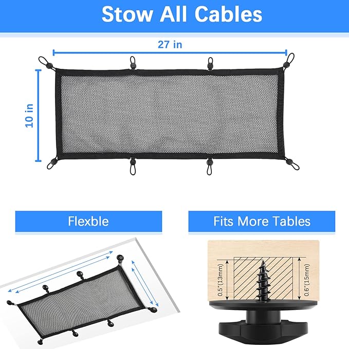 Cable Management Net Under Desk Kit,Privacy Mesh Cable Manager Flexible Under Desk Wire Net Large Capacity Cord Organizer Net for Office,Standing Desk, Home, 26 X 10 Inches