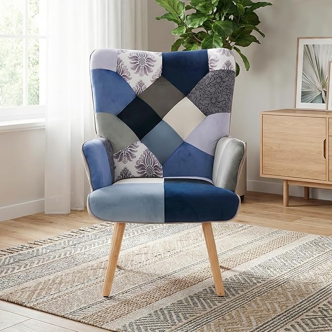 Joysoul Living Room Accent Chair Modern High Back Arm Chair, Houndstooth Pattern Bohemian Style Chairs for Bedroom Waiting Room