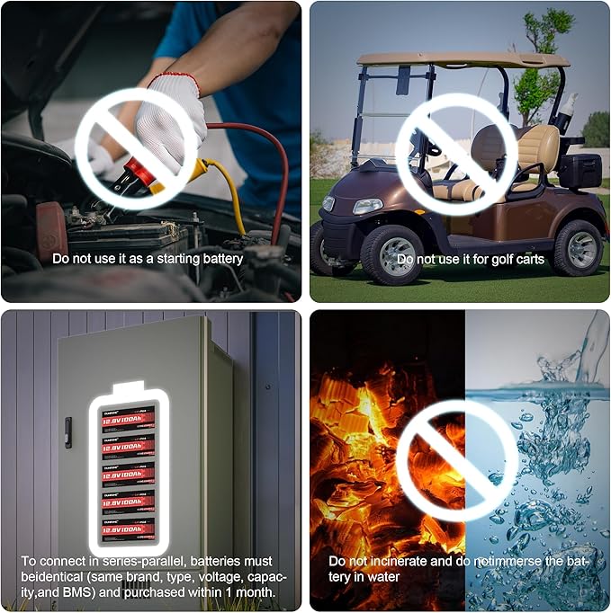 2 pack 12V 100Ah LiFePO4 Lithium Battery Built-in 100A BMS, 6000+ Cycles, 1280Wh, High Energy Density, Ideal for RVs, Boats, and Off-Grid Applications