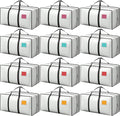12 Pack Extra Heavy Duty Large Moving Bags with Reinforced Zipper & Wide Handles, Waterproof Storage Bins for Clothes, College Dorm, Travel, and Home Organization, White