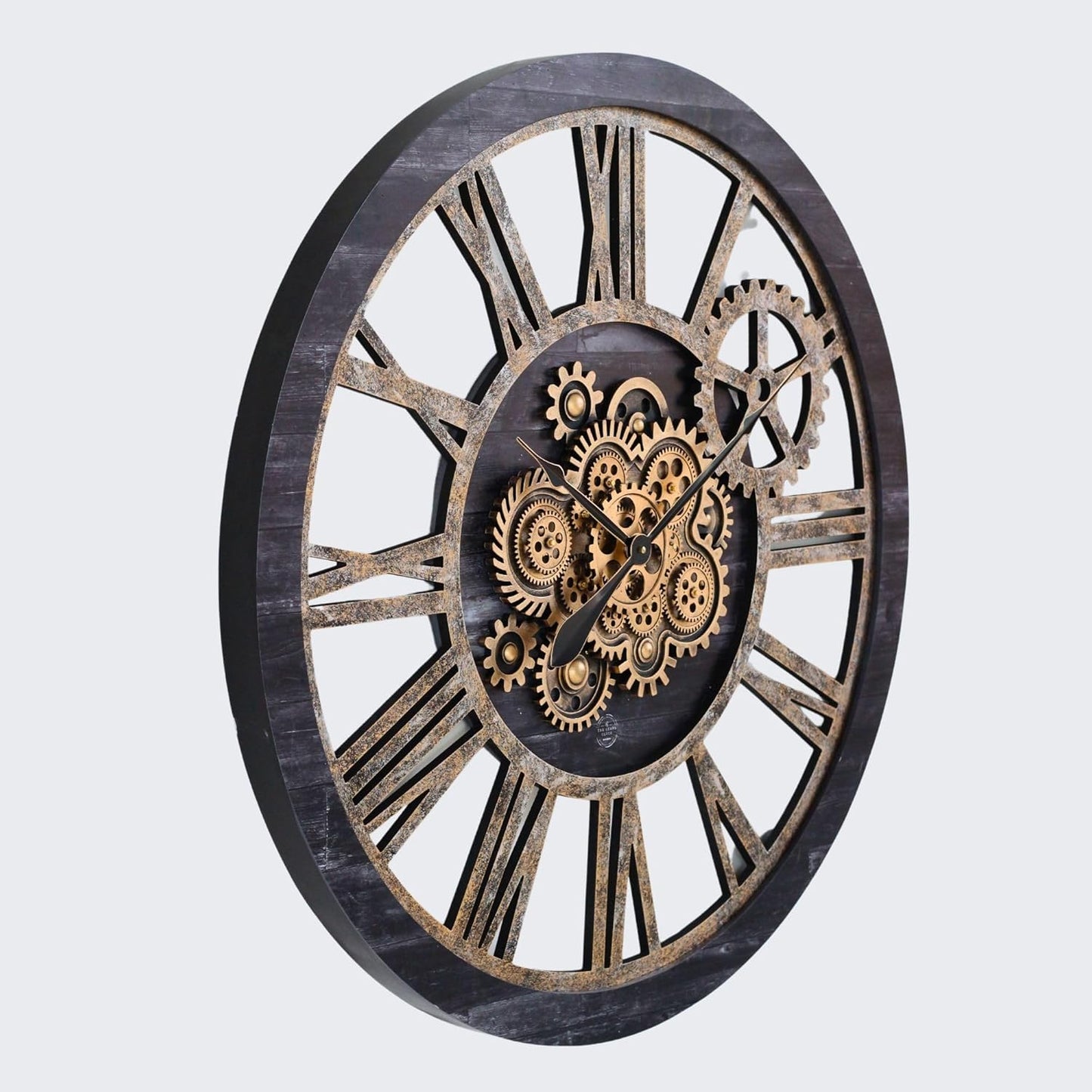 The Gears Clock 36'' Inch Real Moving Gear Wall Clock Vintage Industrial Oversized Rustic Farmhouse (Vintage Black Wood and Bronze)
