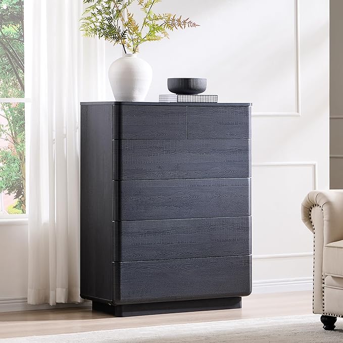 ACCOHOHO 6 Drawer Dresser for Bedroom, 42 Inch Tall Modern Chest of Drawers, Push-to-Open Wood Storgae Organizer with Large Drawers for Bedroom, Living Room, Hallway, Black