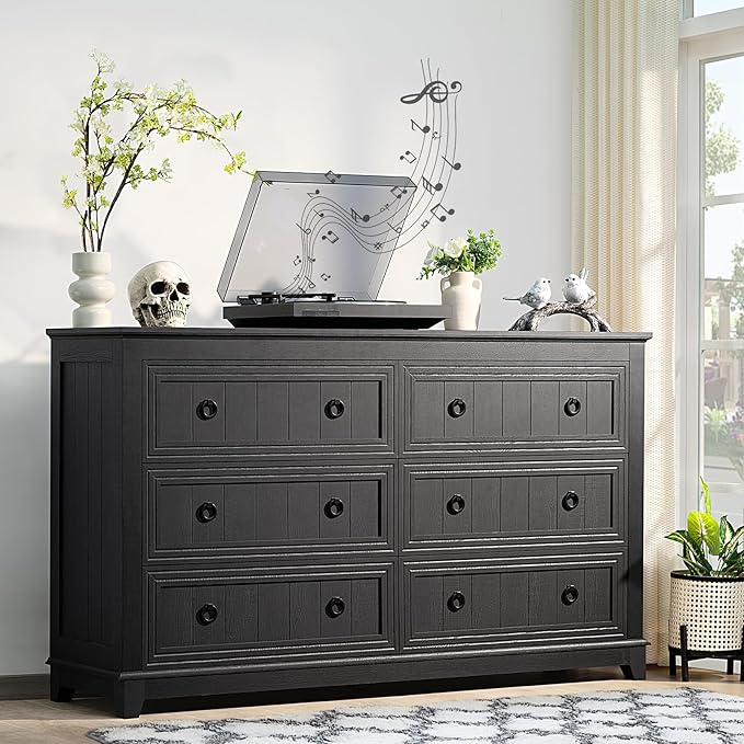 Bedroom Dresser and Nightstand Sets 4 Piece, Farmhouse 6 Drawers Dresser & 40.5" Tall Chest of Drawers,18" Nightstands with Charging Station,54" Wide Furniture Dressers for Bedroom,Living Room