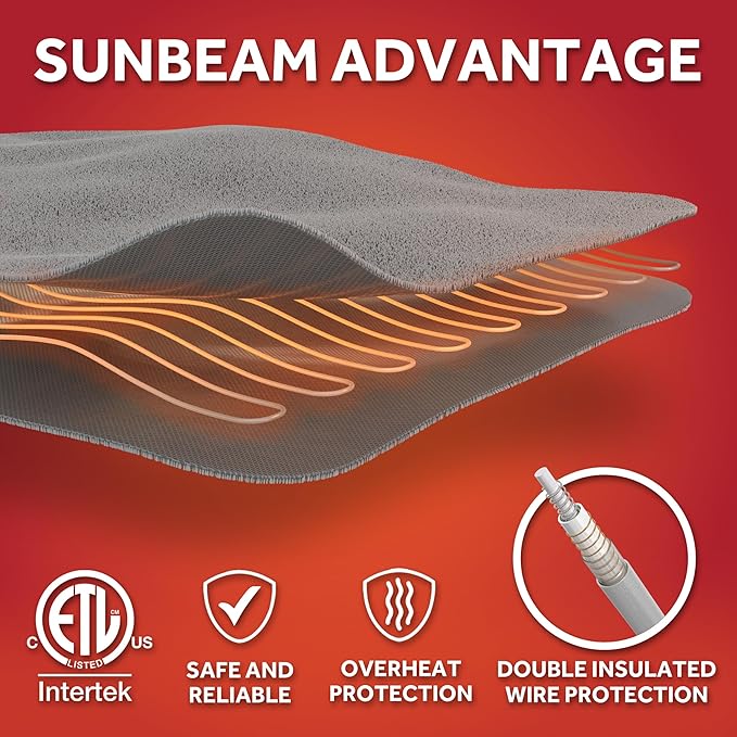 Sunbeam Royal Luxe Microplush Heated Throw Electric Blanket, 50" x 60", 4-Hour Auto Shut-Off,Fast Heating, Machine Washable, Warm and Cozy, Grey Geometric