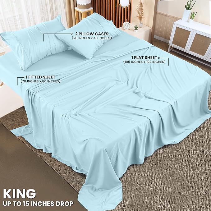 Utopia Bedding King Sheet Set – 4 Piece Bed Sheets for King Size Bed, Soft and Breathable Microfiber, Includes 1 Fitted Sheet, 1 Flat Sheet and 2 Pillowcases (Ice Blue)