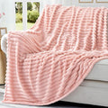 decorUhome Christmas Soft Fleece Pink Twin Blanket for Bed, Cozy Fluffy Plush Flannel Striped Throws for Couch Sofa, Lightweight Decorative Ribbed Fuzzy Blanket for Woman, 60x80 Inches