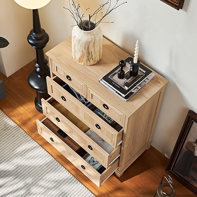 Farmhouse 5 Drawer Dresser for Bedroom, 33.2" Tall Small Dressers & Chest of Drawers, Rustic Wood Dresser with Metal Handle, Storage Organizer Closet for Living Room, Hallway, Entryway