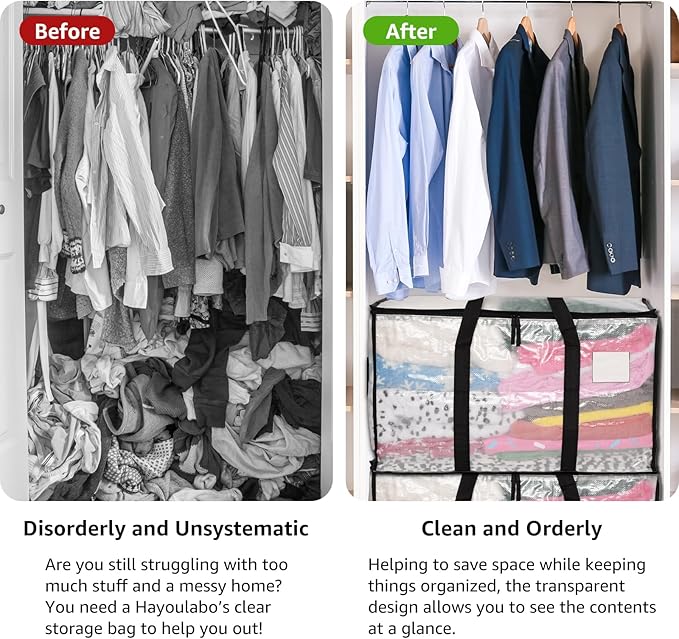 Moving Bags Heavy Duty Extra Large, Alternative for Moving Boxes & Moving Supplies,Clear Storage Bins with Lids, Plastic Packing Tote, Storage Bags for Clothes with Handles & Zippers(Clear, 10 Pack)