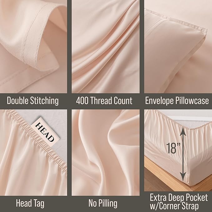 Bella Coterie Luxury Bamboo Viscose Split King Size Sheet Set | 2 Fitted Sheets for Sleep Number & Adjustable Beds | 100% Organically Grown | Cooling & Ultra Soft | 18” Deep Pocket [Champagne]