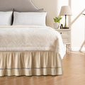 MIYE Wrap Around Ruffled Lace Bed Skirt, Elastic Dust Ruffle with Adjustable Belts, Easy to Put On, Bed Frame Cover, Machine Washable (Ruffled Lace/Beige, King/Queen-18 Drop)