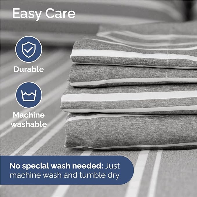 Full 6 Piece Sheet Set - Cooling, Comfy & Breathable - Hotel Luxury Bedding, Includes Fitted Sheet for Women, Men, Kids & Teens - 1 Flat, 1 Fitted Sheet, 4 Pillowcases w/Deep Pockets - Grey Stripes