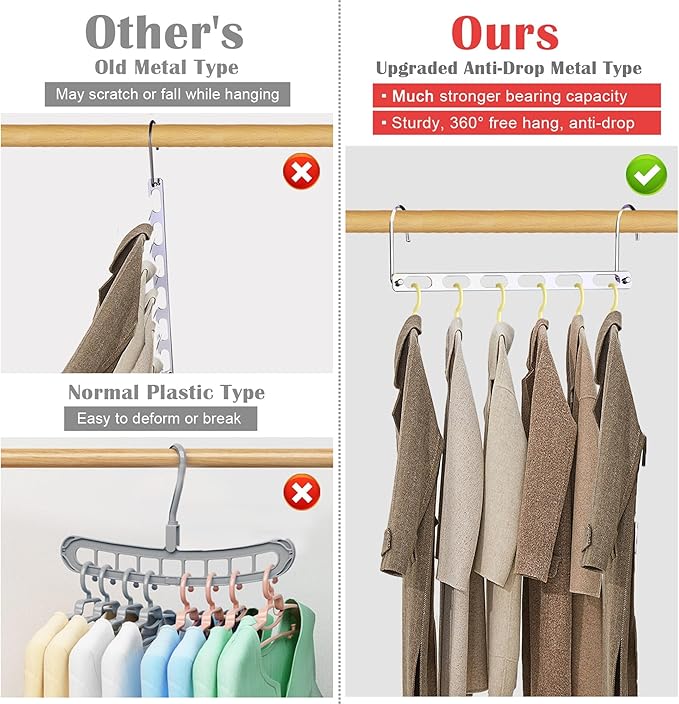 12 Pack Space Saving Hangers for Clothes, Collapsible Metal Hangers Organizer, Clothes Space Savers, Closet Organizers and Storage, Dorm Room Essentials