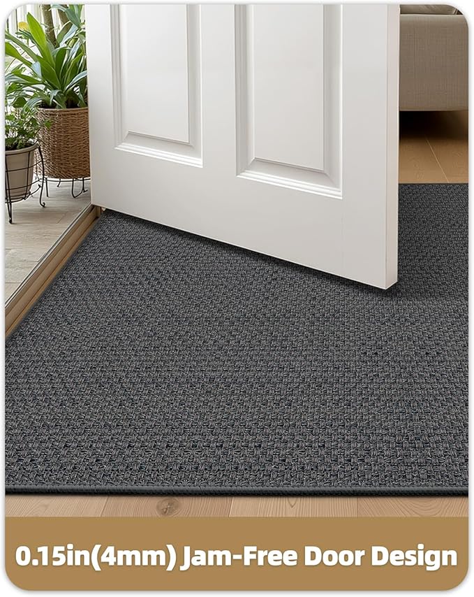 Color&Geometry Ultra-Thin Indoor Door Mat, 22.6"x31.5" Low-Profile Non-Slip Entryway Rug with Modern Geometric Texture, Washable Doormat for Entrance, Front Doors, Grey (Rolled-up NO Creases)