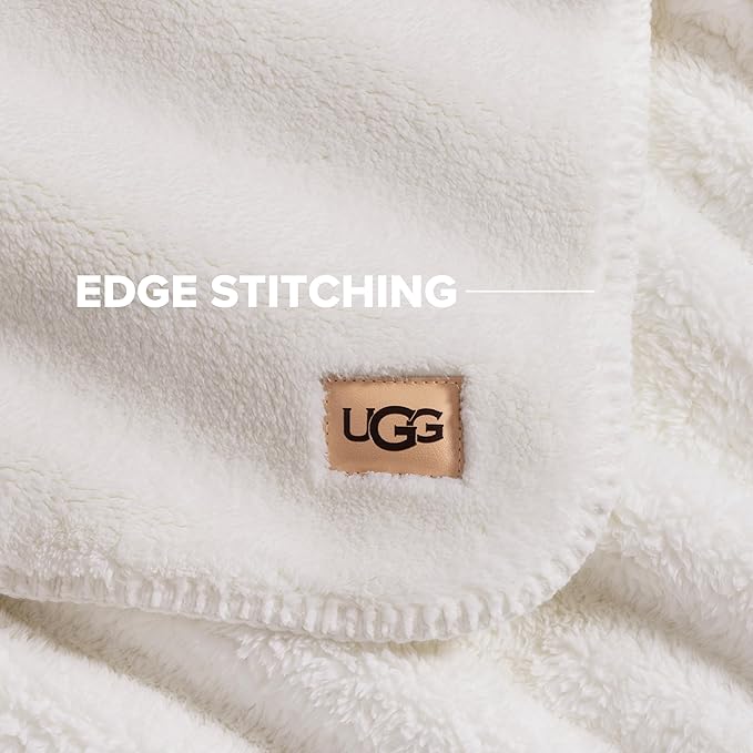 UGG Plush Twin Blanket, Soft Cozy Fleece Blanket for Bed, Luxury Fluffy Oversized Throw for Couch, Washable Hypoallergenic Cute Room Decor, 66" x 90", White Snow (Whitecap)