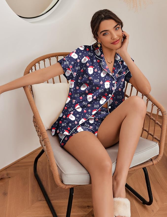 Ekouaer Pajamas for Women Set Silk Satin Pjs Shorts Sleepwear 2 Piece Loungewear S-XXL