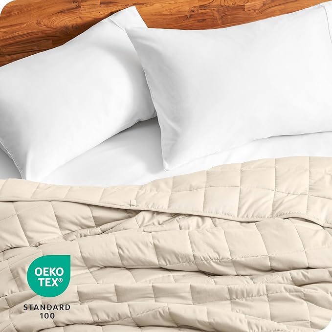 Bare Home Weighted Blanket Full or Queen Size 15lb (48" x 72") for Adults - All-Natural 100% Cotton - Premium Heavy Blanket Nontoxic Glass Beads (Sand, 48"x72")