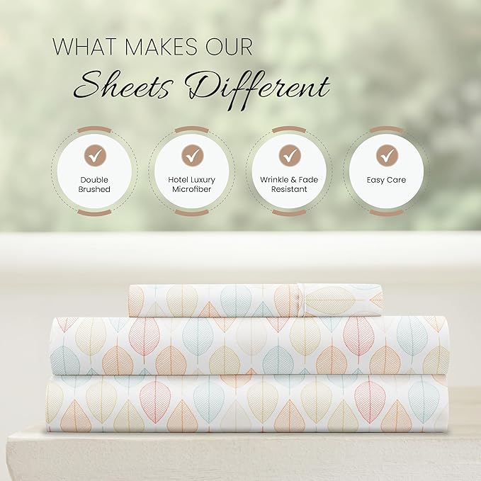 Linen Market Double-Brushed Patterned Microfiber Twin Sheet Set 3 Piece – Oeko-TEX Certified Ultra Soft & Wrinkle-Free - 16" Deep Pocket Sheets - Easy Care Twin Size - Fall Foliage Yellow