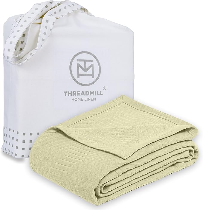 Threadmill Luxury Cotton Blankets for King Size Bed | All-Season Cozy 100% Cotton King Size Blanket | Aster Soft & Lightweight Coverlet fits California King Size Bed, 104x92 | Sage Green