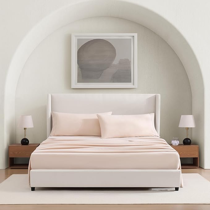 UGG Cali King Sheet Set 4-Piece Luxury Cooling Sheets Deep Pockets Premium Bedding with 2 Shams Hypoallergenic Machine Washable Soft Lightweight Bed Set for Room, California King, Shell Pink (Hedi)