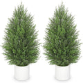 Briful 2PCS 3ft Artificial Cedar Topiary Trees in White Planter – Compact Faux Evergreen Potted Plants with Dense Realistic Layered Leaves, Lifelike Fake Cypress Trees for Home, Office, Patio, Porch
