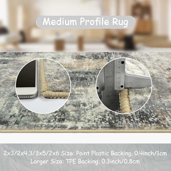 Lahome Modern Abstract Area Rug 6x9 Rugs for Living Room, Washable Accent Bedroom Rug Low Pile Non Slip, Grey Soft Indoor Contemporary Carpet for Dining Room Table Apartment
