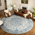 Area Rugs 8ft Washable Non-Slip, Floral Vintage Distress Print Pattern Medallion Carpet for Living Room Bedroom Dining Room, Light Blue Navy Beige Gray White