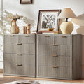 LEYAOYAO Fluted 5 Drawers Dresser for Bedroom Set of 2, 34" Tall Modern Chest of Drawers with Metal Handle, Curved Profile Design,Grey Wood Drawer Organizer for Bedroom, Living Room, Hallway