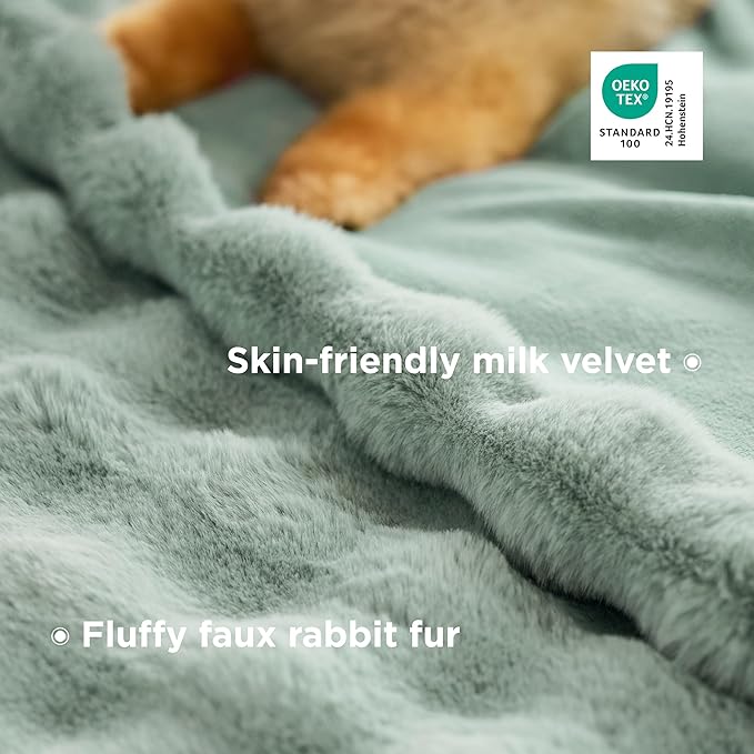 Bedsure GentleSoft Fluffy Faux Fur Throw Blanket, Fuzzy Soft Bubble Blanket for Couch, Faux Fur Decor for Home Bedroom Living Room, Thick Furry Cozy Gifts for Women, Sage Green, 50x60 Inch