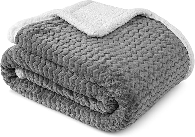 PAVILIA Dark Gray Twin Bed Blanket Reversible Sherpa Chevron, Soft Cozy Jacquard Weave Textured Throw Sofa Couch, Thick Warm Large Fleece Car Blanket, Decorative Plush Home Decor Gift, 60x80 Dark Grey