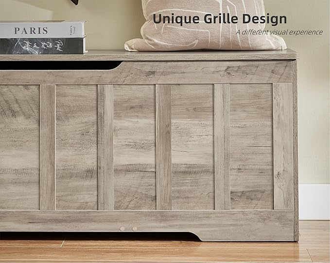 51.2" Storage Chest Extra Large,Storage Bench with 2 Safety Hinges,Shoe Bench,51.2 * 15.7 * 19.1 inches,Wooden Trunk for Bedroom,livingroom,entryway,Supports 220 lb,Easy Assembly(Greige