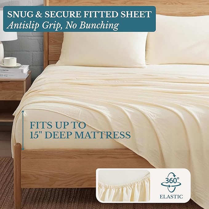 Casa Platino California King Size Bed Set, Cozy California King Sheet, Soft Deep California King Sheet Sets, Pre-Washed Bed Set California King Size, California King Bed Sheet Set Deep Pockets - Ivory