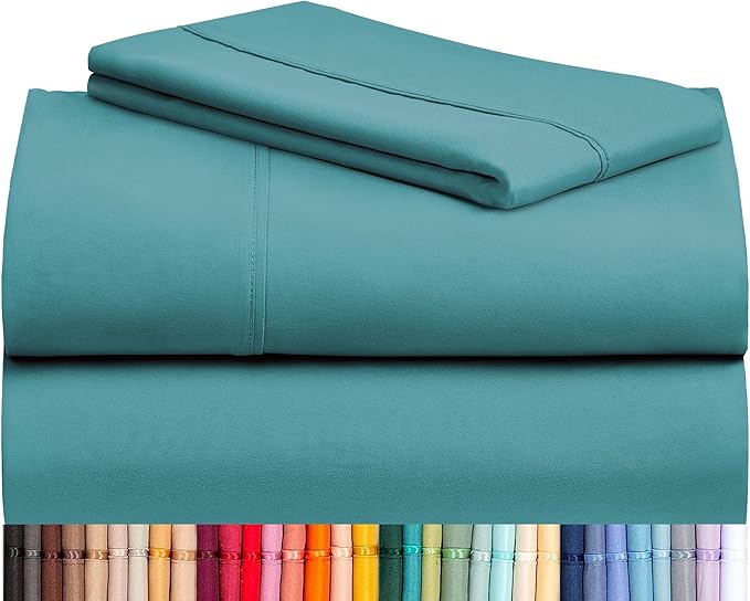LuxClub 3 PC Twin Sheet Set, Deep Pockets Wrinkle Free Cooling Bed Sheets Hotel Bedding for Women, Men, Kids & Teens, Includes 1 Fitted Sheet, 1 Flat Sheet and 1 Pillowcase-Silky Soft Teal