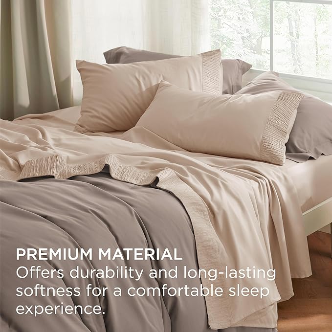 Bedsure Twin Sheets Set - 3 Pieces Soft Twin Bed Sheets - Breathable & Cooling - Hotel Luxury - Easy Care Polyester Microfiber Bedding for Women, Men, Beige